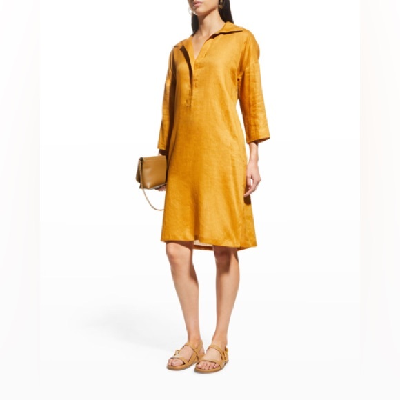 MaxMara | Derris V-Neck Linen Dress in Ochre - Picture 10 of 16